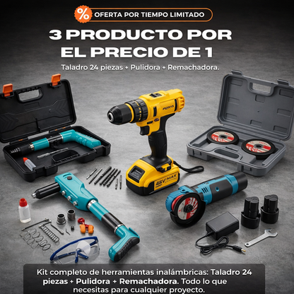 Kit Maestro 3-en-1™ Taladro + Amoladora + Clavadora Profesional