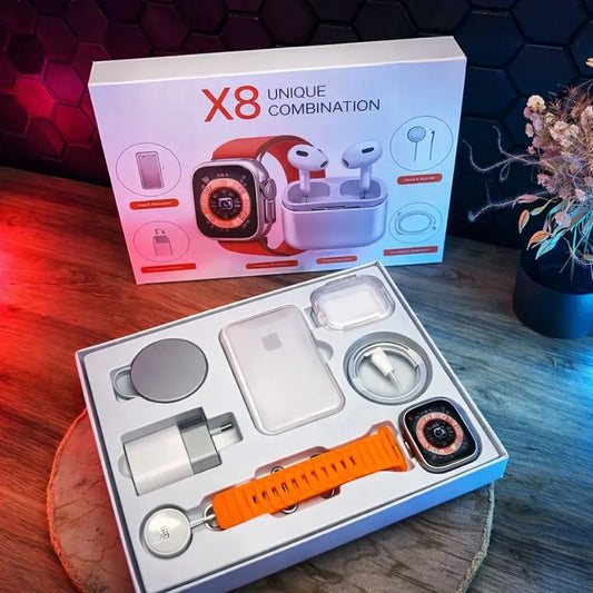 Combo 3 en 1: Smartwatch X8 + AirPods + Power Bank Portátil